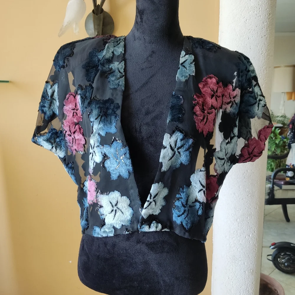 Sheer Embroidered Floral Cropped Bolero Shrug - Picture 1 of 8